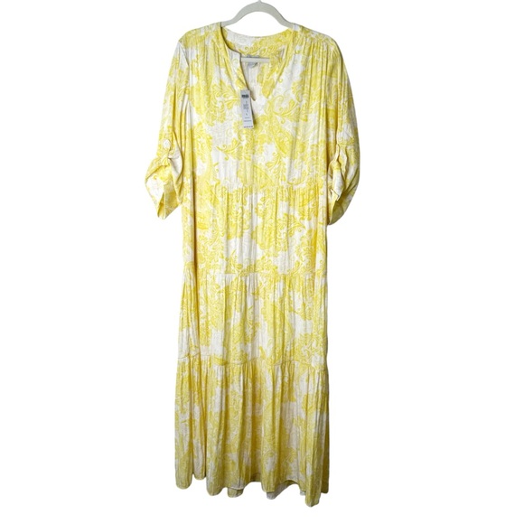 NWT Chicos Tiered Sea Island Paisley Maxi Dress in Yellow Pineapple Size 1/S - Picture 5 of 6